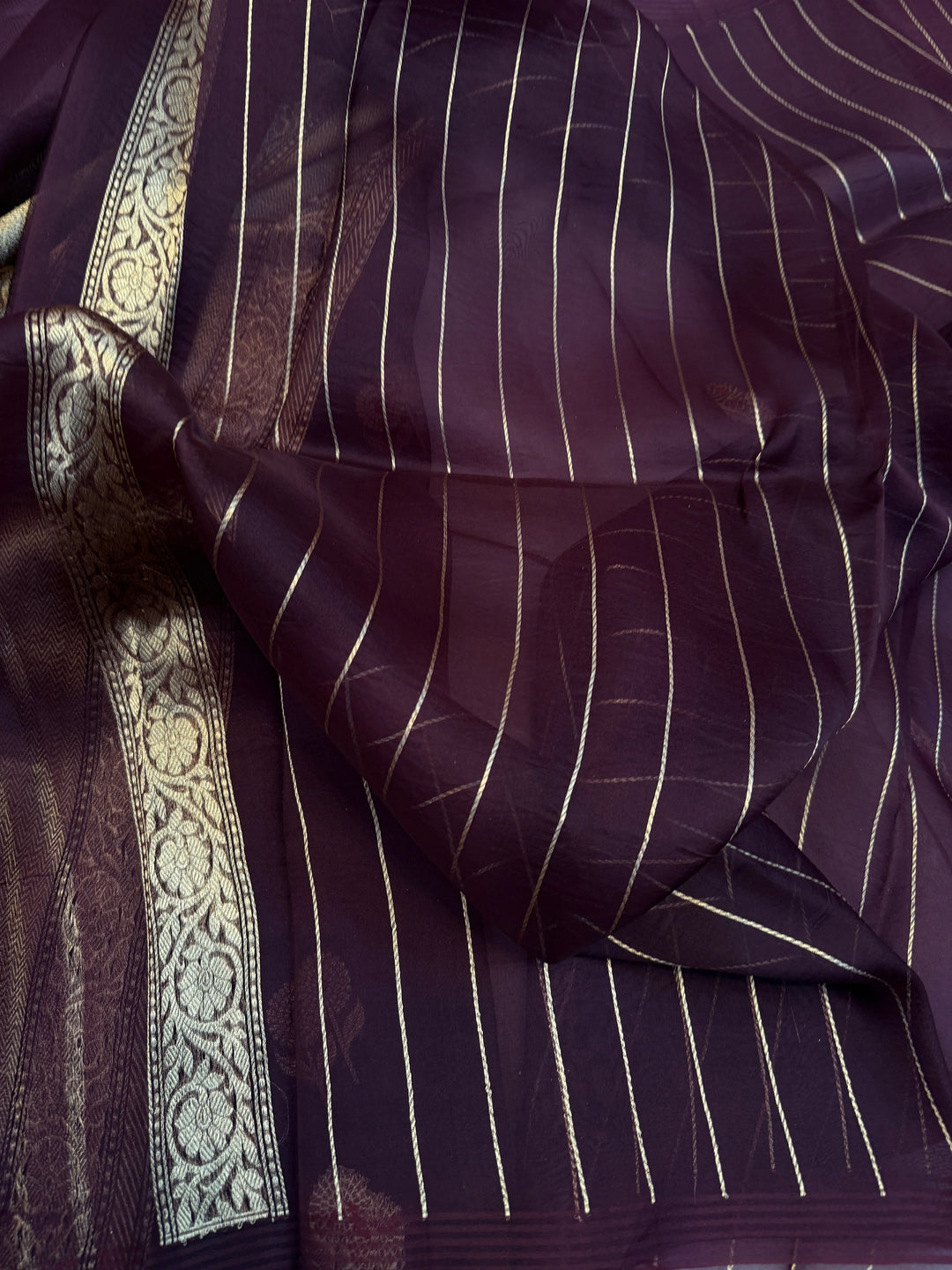 Brown Pure Kora Silk Handloom Banarasi Saree