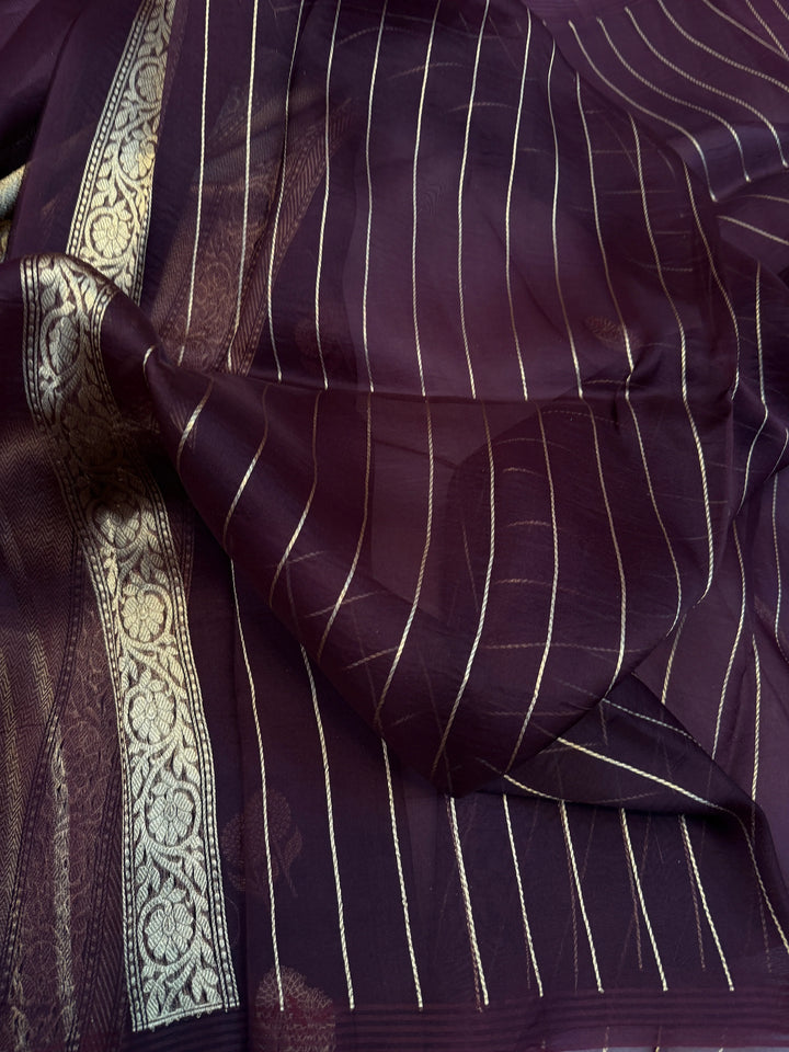 Brown Pure Kora Silk Handloom Banarasi Saree