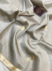 Grey Pure Banarasi Handloom Silk Saree - Aura Benaras