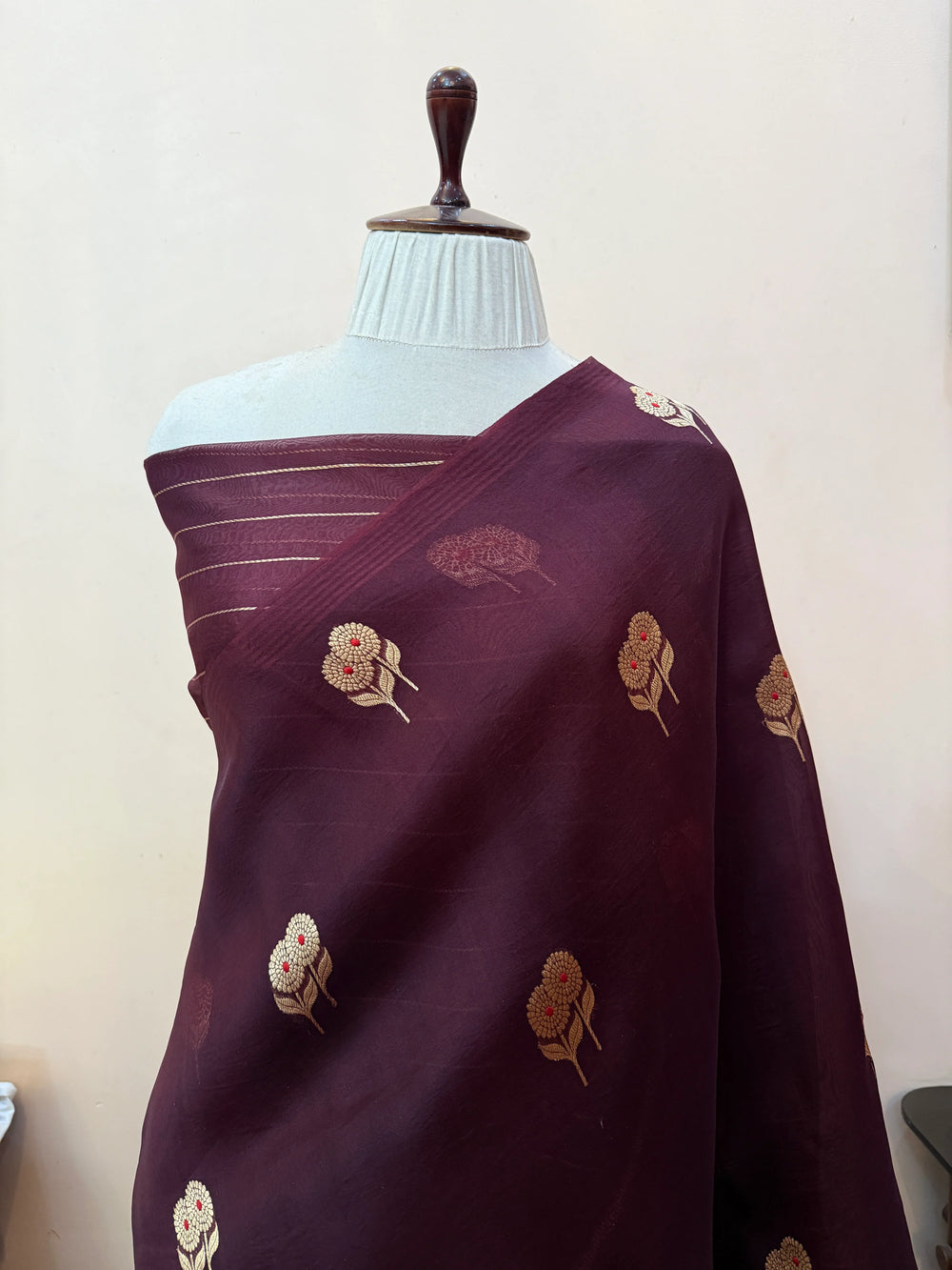 Brown Pure Kora Silk Handloom Banarasi Saree