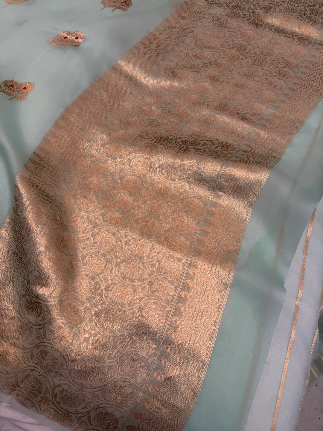 Mint Green Pure Kora Silk Handloom Banarasi Saree