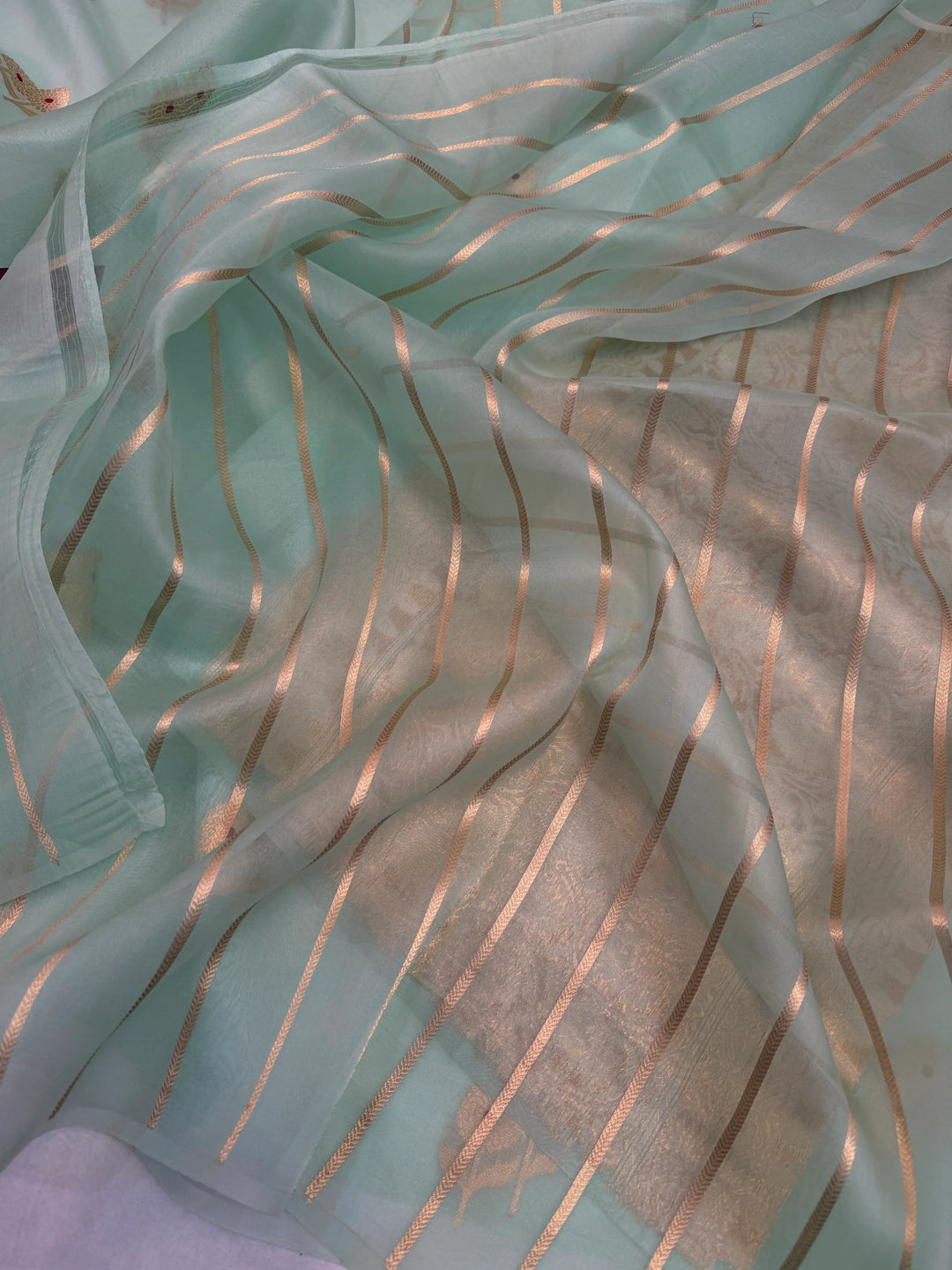 Mint Green Pure Kora Silk Handloom Banarasi Saree