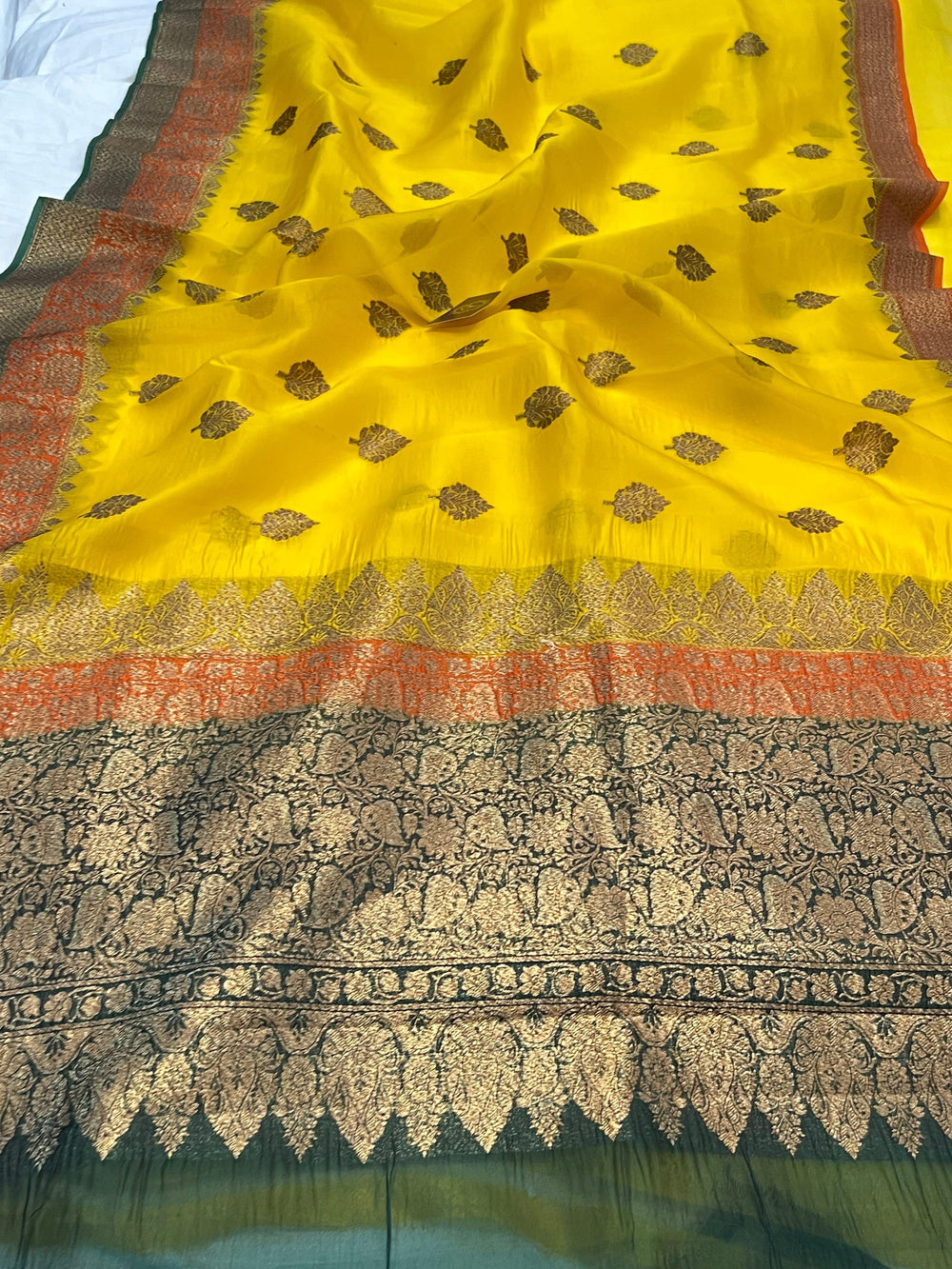 Yellow Banarasi Handloom Kora Silk Saree - Aura Benaras