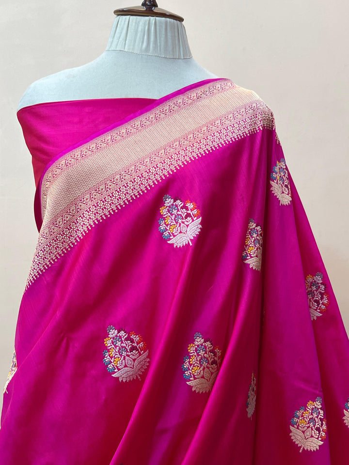 Rani Pink Banarasi Handloom Katan Silk Saree