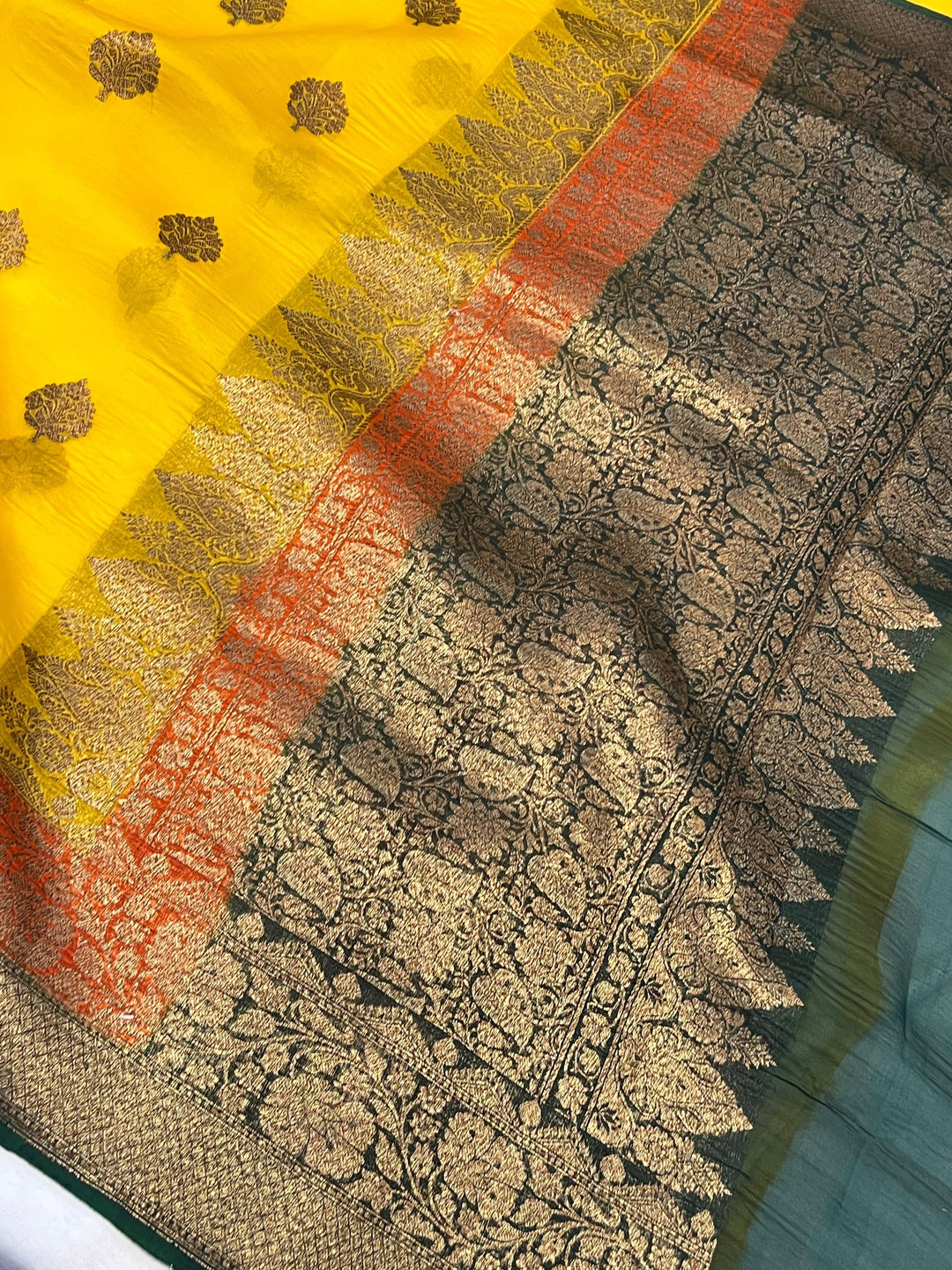 Yellow Banarasi Handloom Kora Silk Saree - Aura Benaras