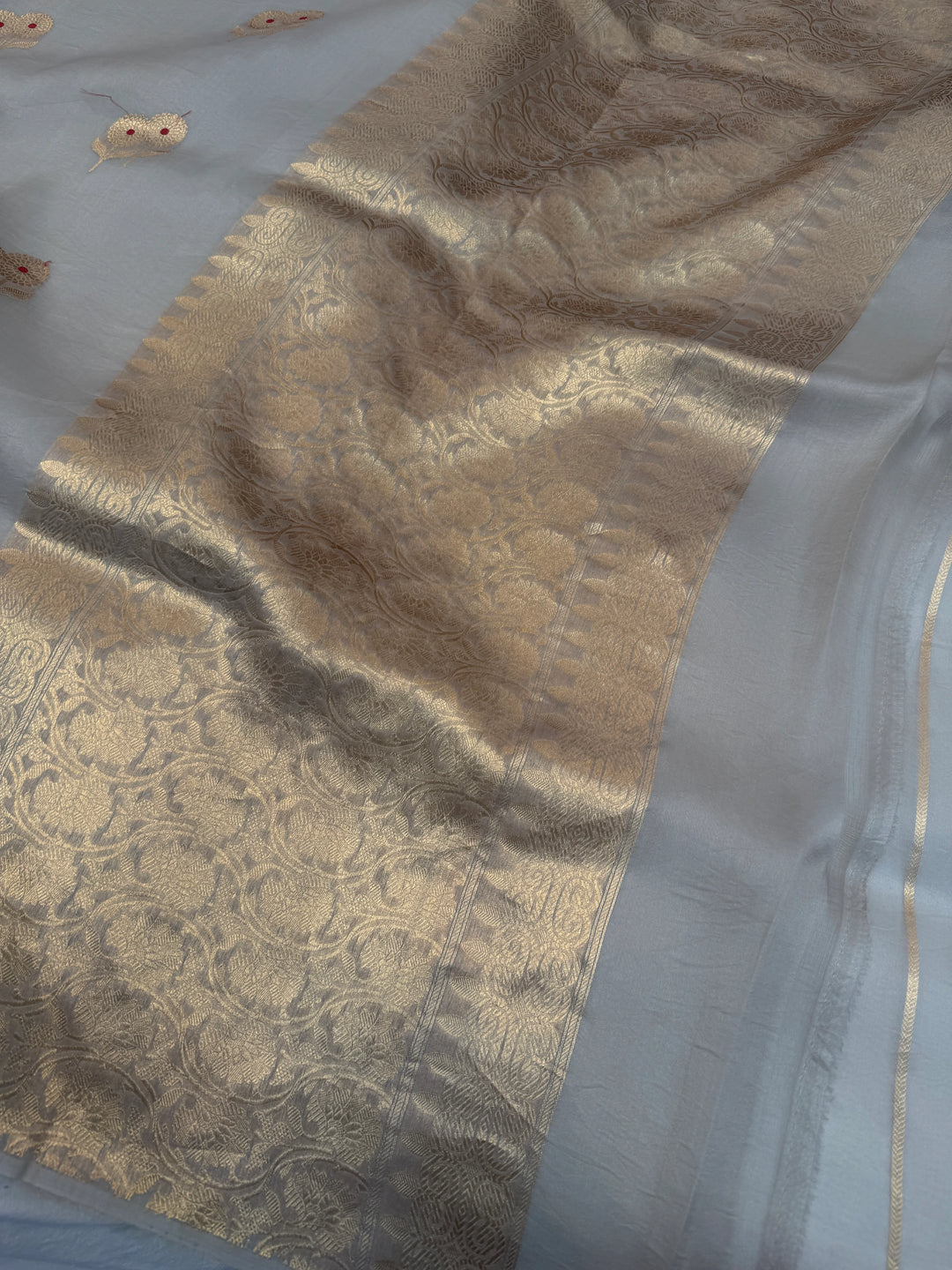 Ash Grey Pure Kora Silk Handloom Banarasi Saree