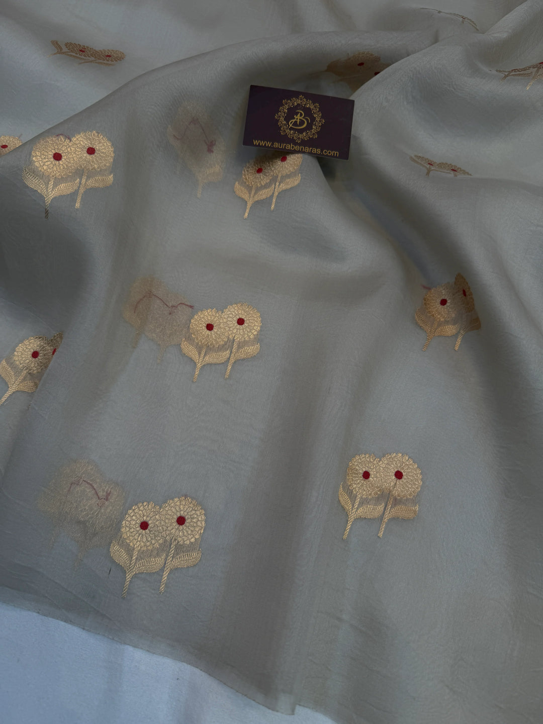 Ash Grey Pure Kora Silk Handloom Banarasi Saree