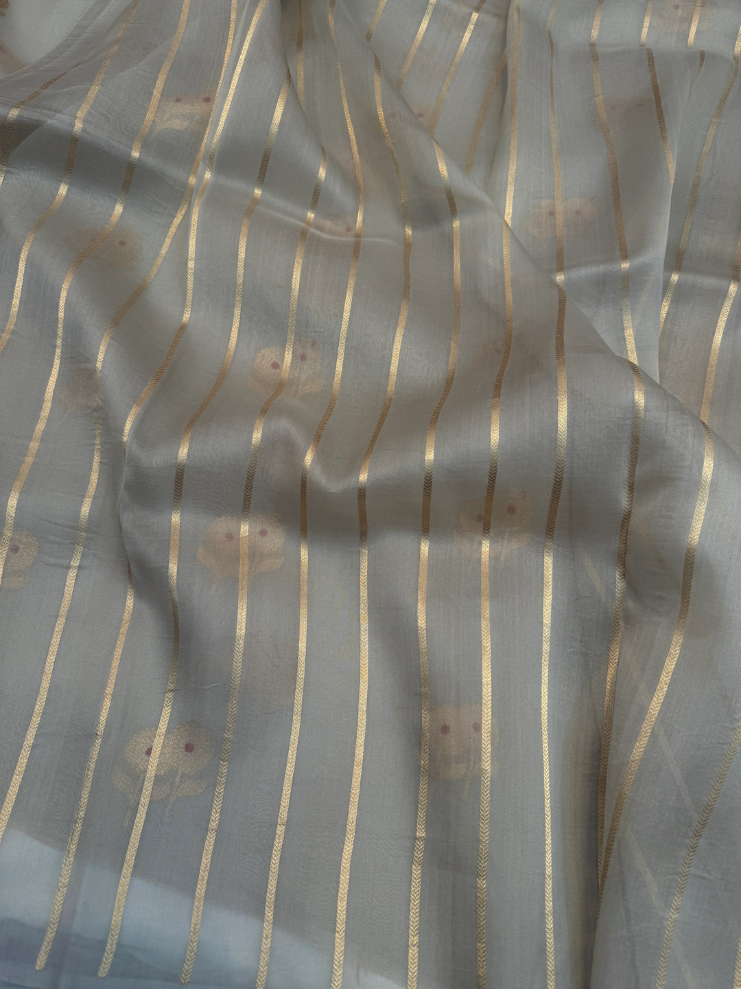 Ash Grey Pure Kora Silk Handloom Banarasi Saree