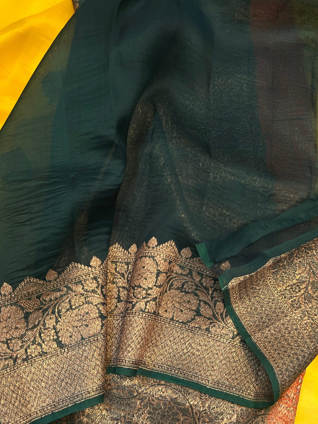 Yellow Banarasi Handloom Kora Silk Saree - Aura Benaras
