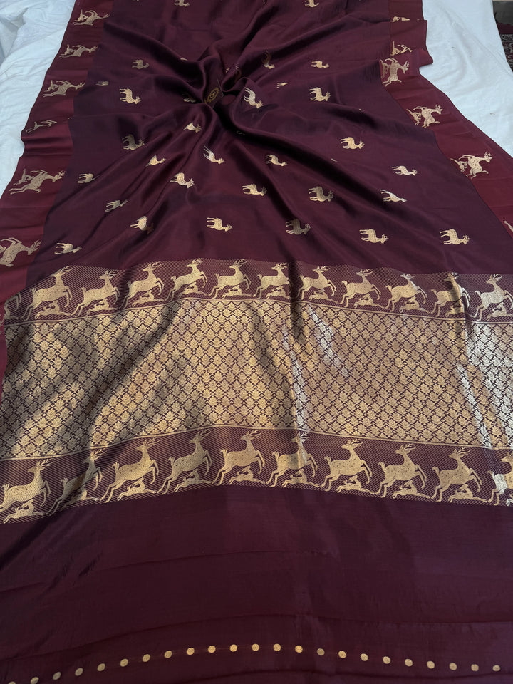 Brown Pure Silk Handloom Banarasi Saree