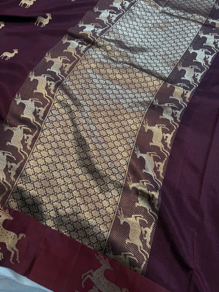 Brown Pure Silk Handloom Banarasi Saree