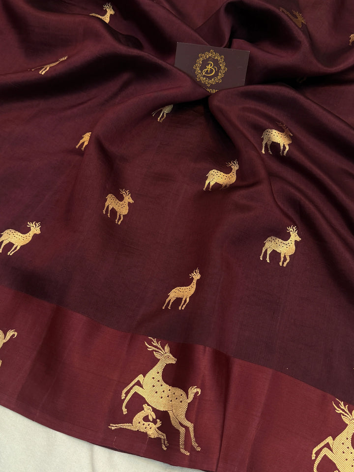 Brown Pure Silk Handloom Banarasi Saree