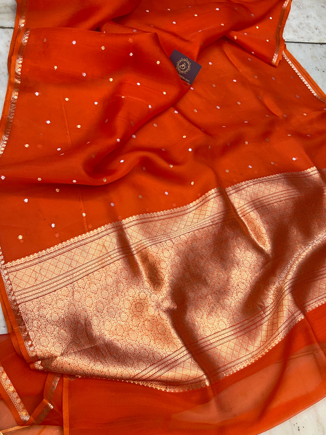 Earthy Orange Pure Kora Silk Handloom Banarasi Saree