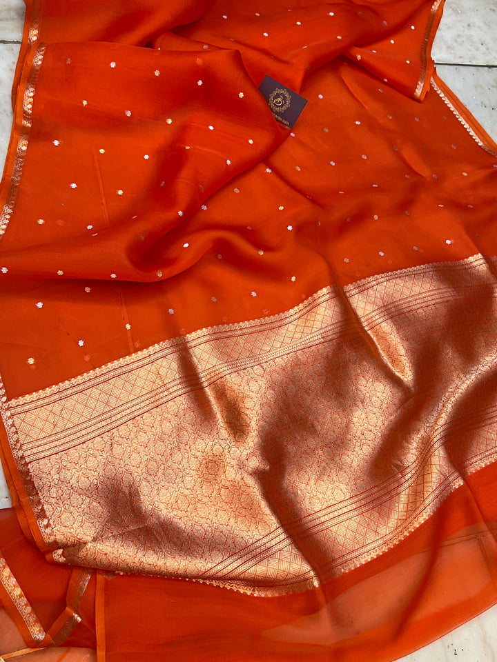 Earthy Orange Pure Kora Silk Handloom Banarasi Saree