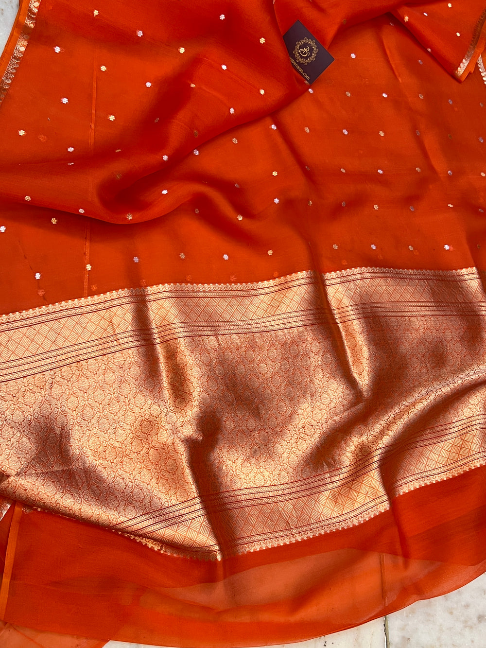 Earthy Orange Pure Kora Silk Handloom Banarasi Saree