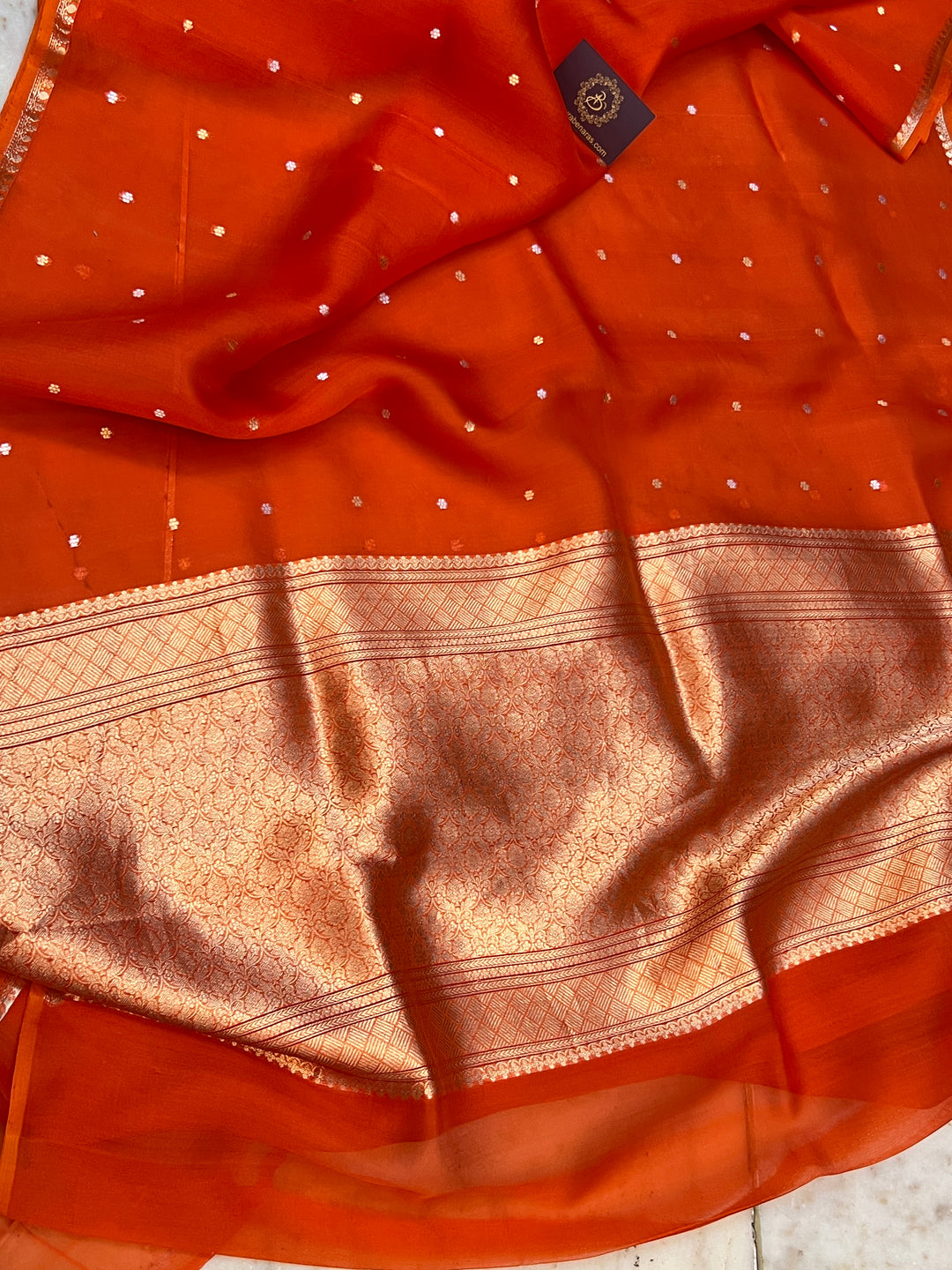 Earthy Orange Pure Kora Silk Handloom Banarasi Saree