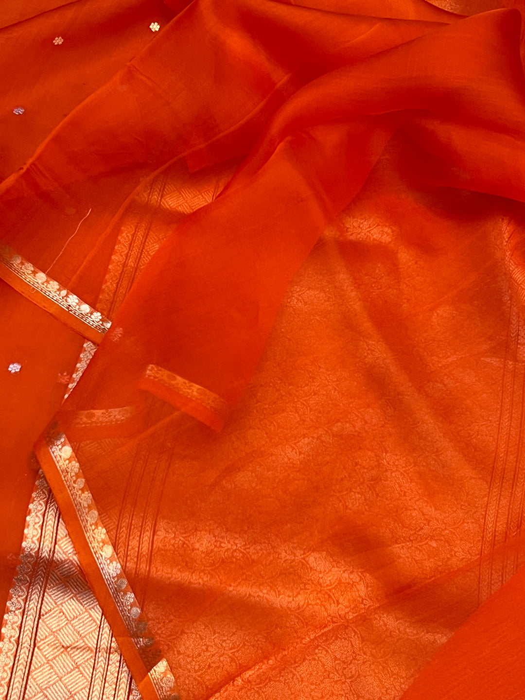 Earthy Orange Pure Kora Silk Handloom Banarasi Saree