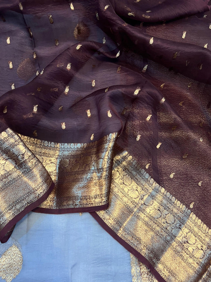Grey Banarasi Handloom Kora Silk Saree - Aura Benaras