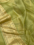 Dusky Green Pure Banarasi Handloom Kora Silk Saree - Aura Benaras