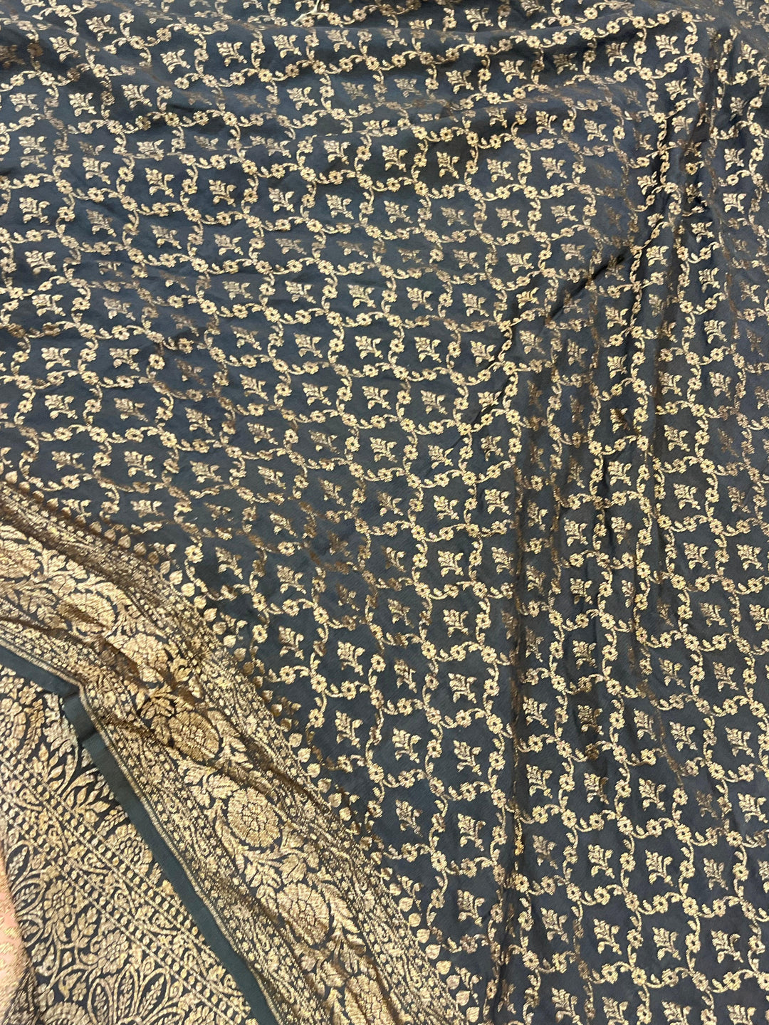 Peach Pure Banarasi Khaddi Crepe Silk Saree - Aura Benaras