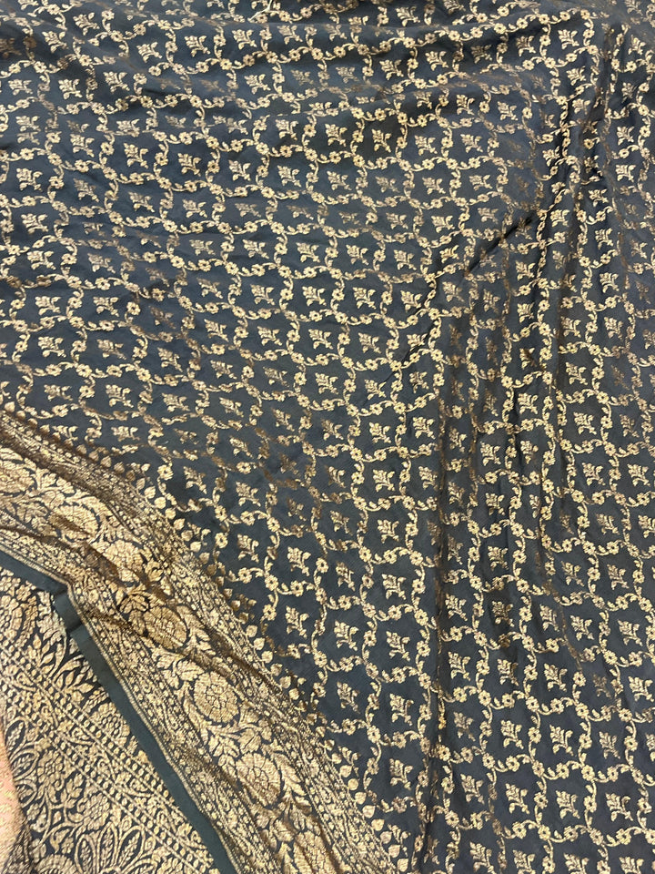 Peach Pure Banarasi Khaddi Crepe Silk Saree - Aura Benaras