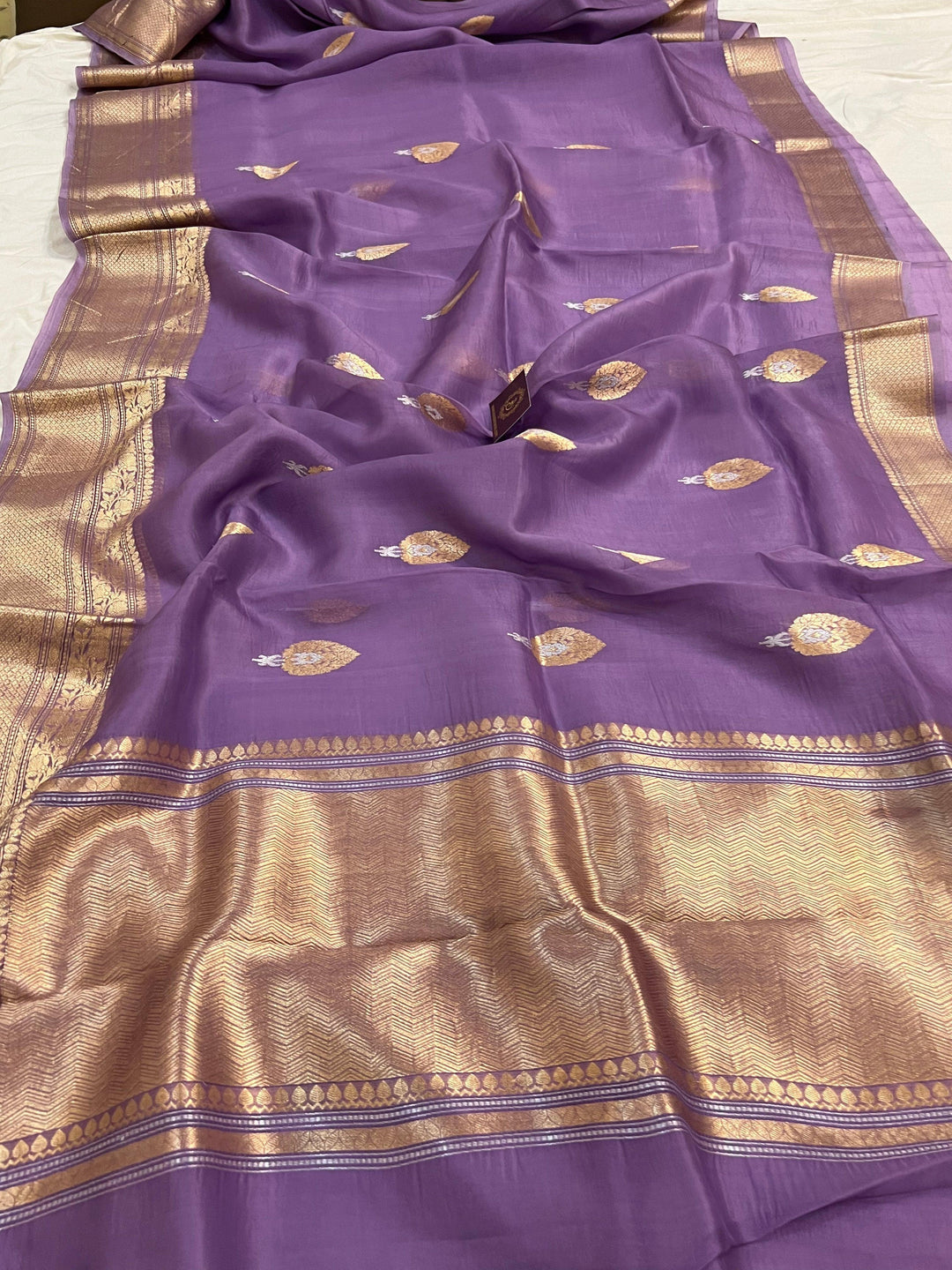 Lavender Pure Banarasi Handloom Kora Silk Saree - Aura Benaras