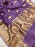 Lavender Pure Banarasi Handloom Kora Silk Saree - Aura Benaras