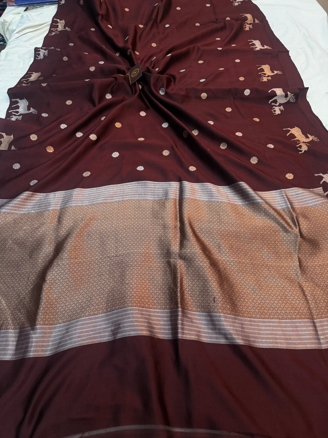 Brown Pure Silk Handloom Banarasi Saree