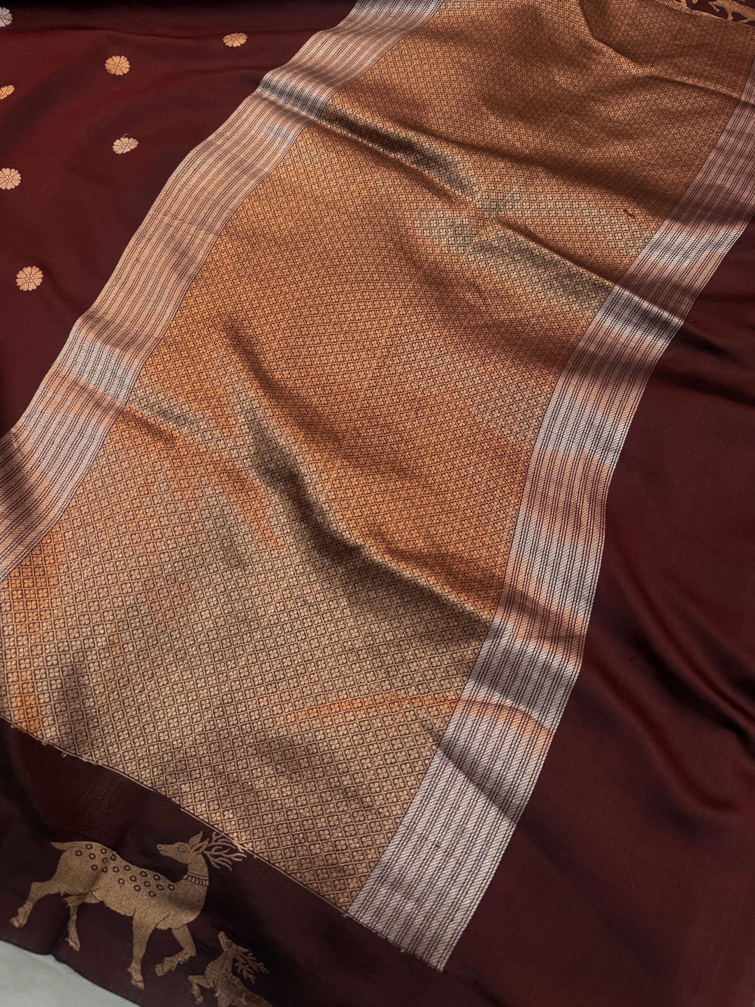 Brown Pure Silk Handloom Banarasi Saree