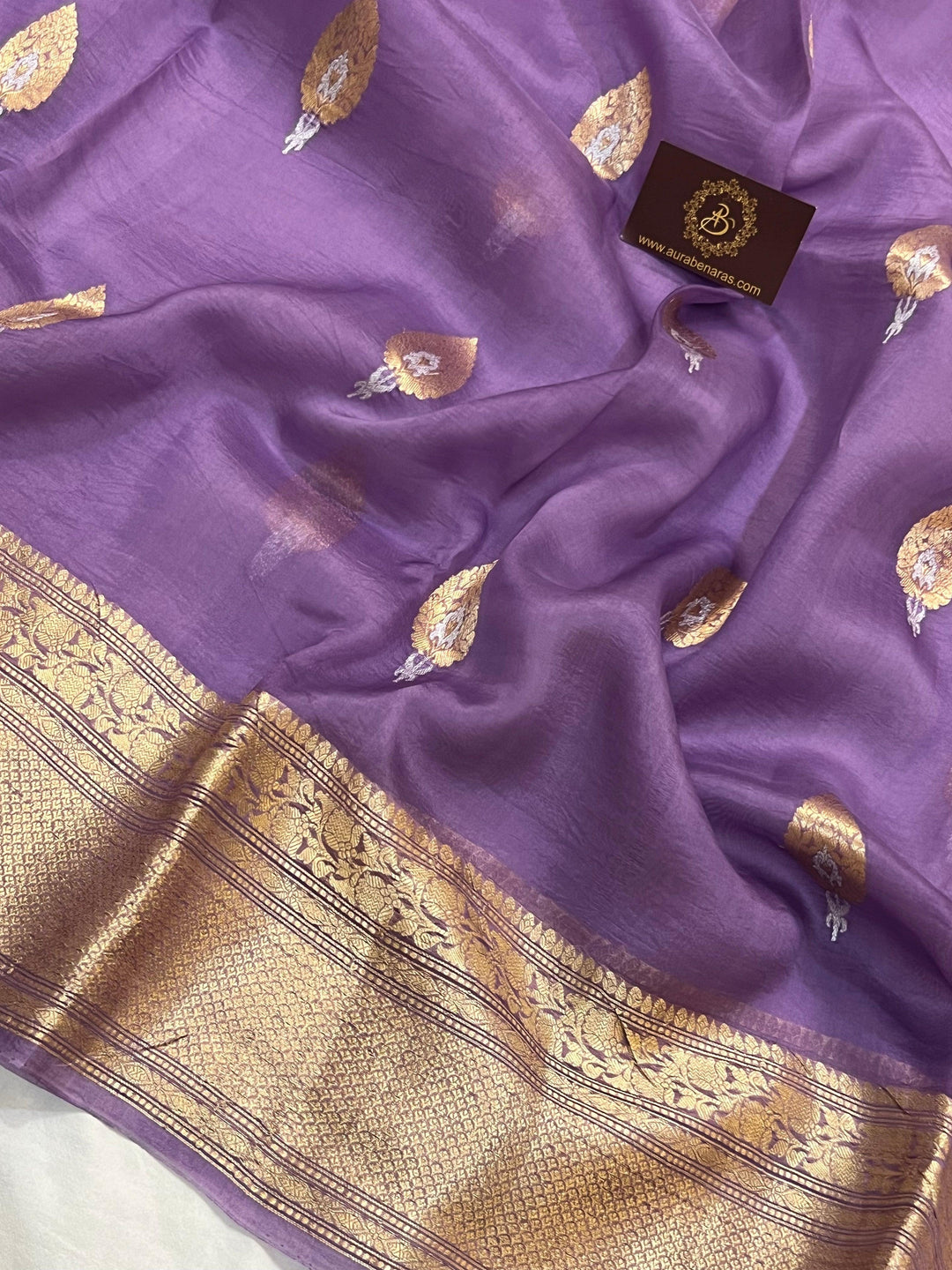 Lavender Pure Banarasi Handloom Kora Silk Saree - Aura Benaras