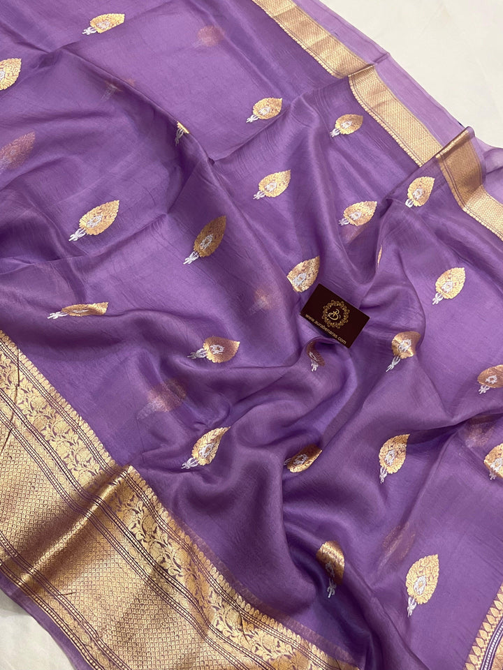 Lavender Pure Banarasi Handloom Kora Silk Saree - Aura Benaras
