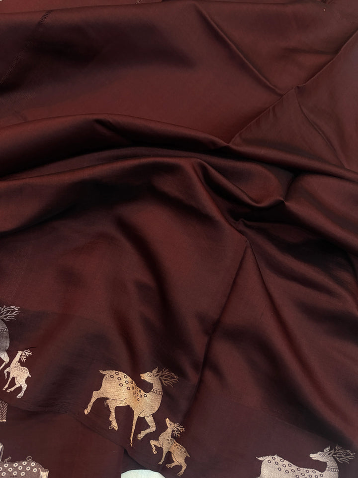 Brown Pure Silk Handloom Banarasi Saree