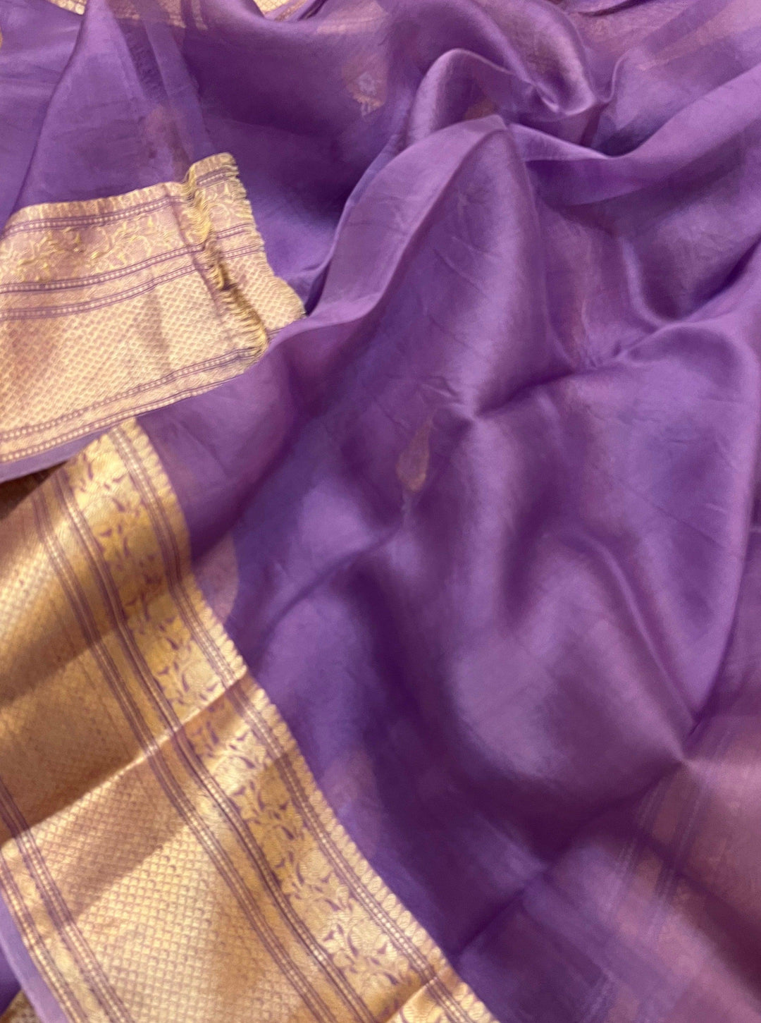 Lavender Pure Banarasi Handloom Kora Silk Saree - Aura Benaras
