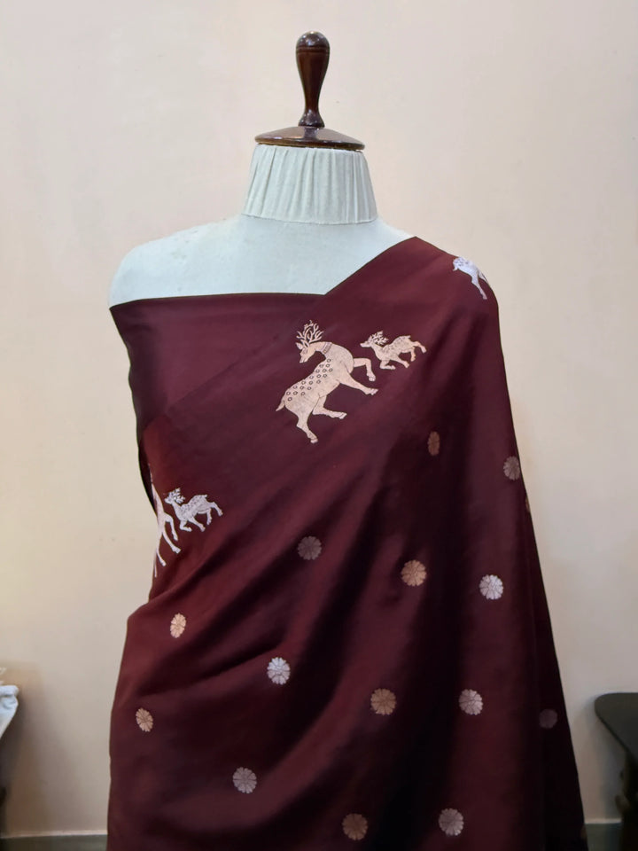 Brown Pure Silk Handloom Banarasi Saree