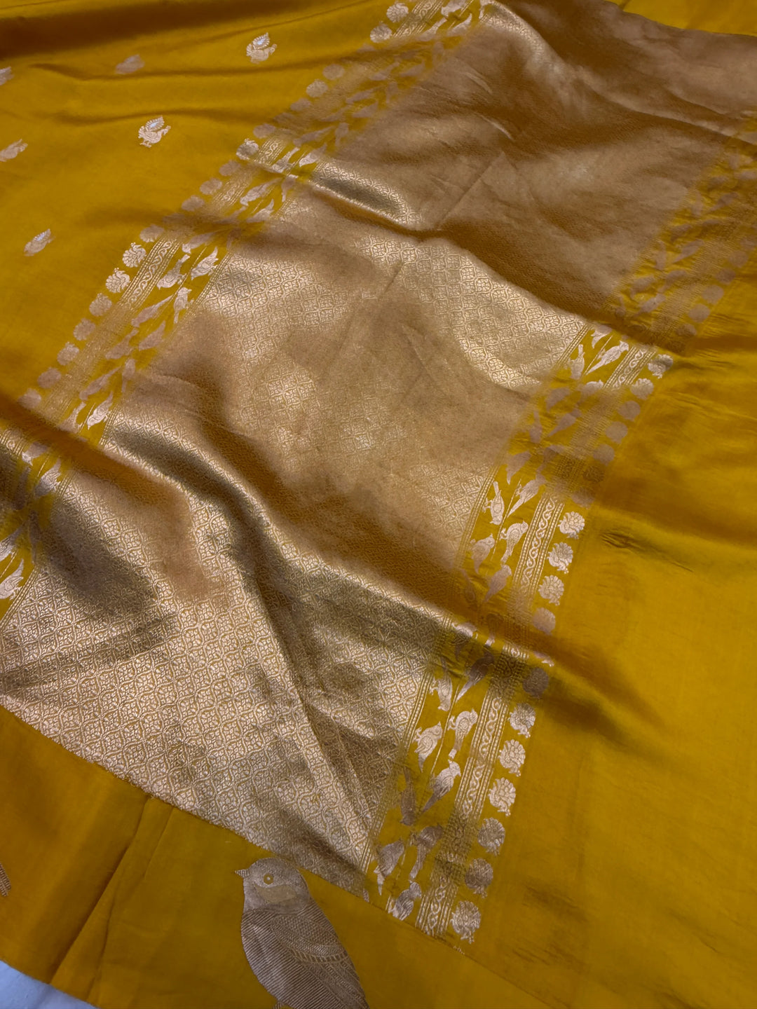 Mustard Yellow Pure Silk Handloom Banarasi Saree