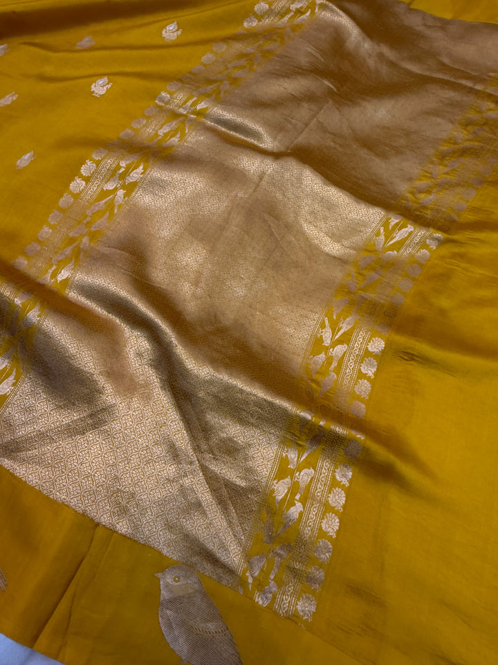 Mustard Yellow Pure Silk Handloom Banarasi Saree