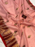Peach Banarasi Handloom Kora Silk Saree - Aura Benaras