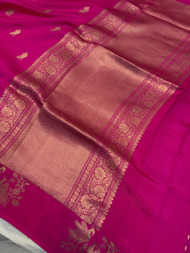 Rani Pink Pure Silk Handloom Banarasi Saree
