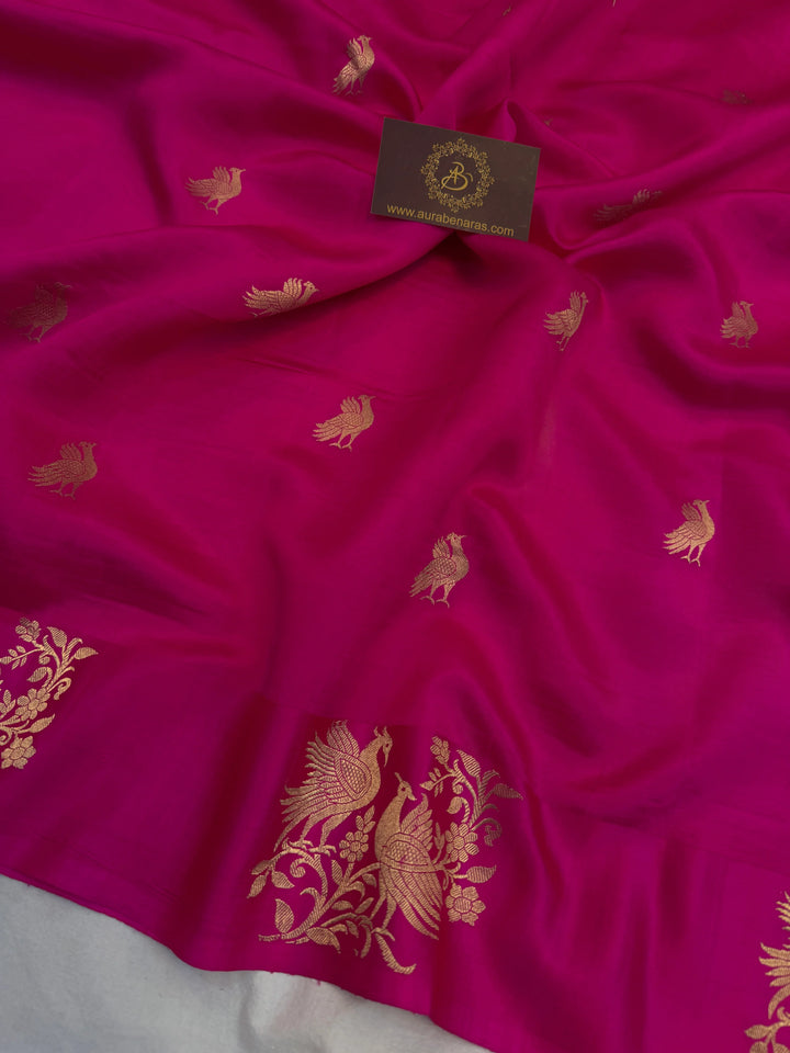 Rani Pink Pure Silk Handloom Banarasi Saree