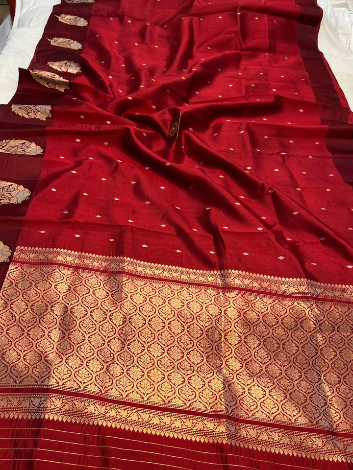 Maroon Pure Banarasi Handloom Silk Saree - Aura Benaras
