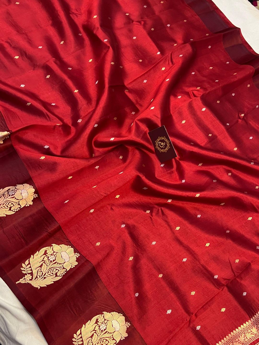 Maroon Pure Banarasi Handloom Silk Saree - Aura Benaras