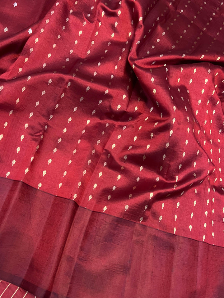 Maroon Pure Banarasi Handloom Silk Saree - Aura Benaras