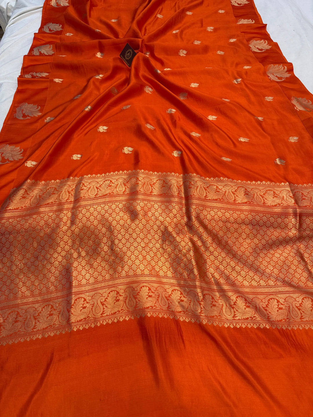 Orange Pure Silk Handloom Banarasi Saree