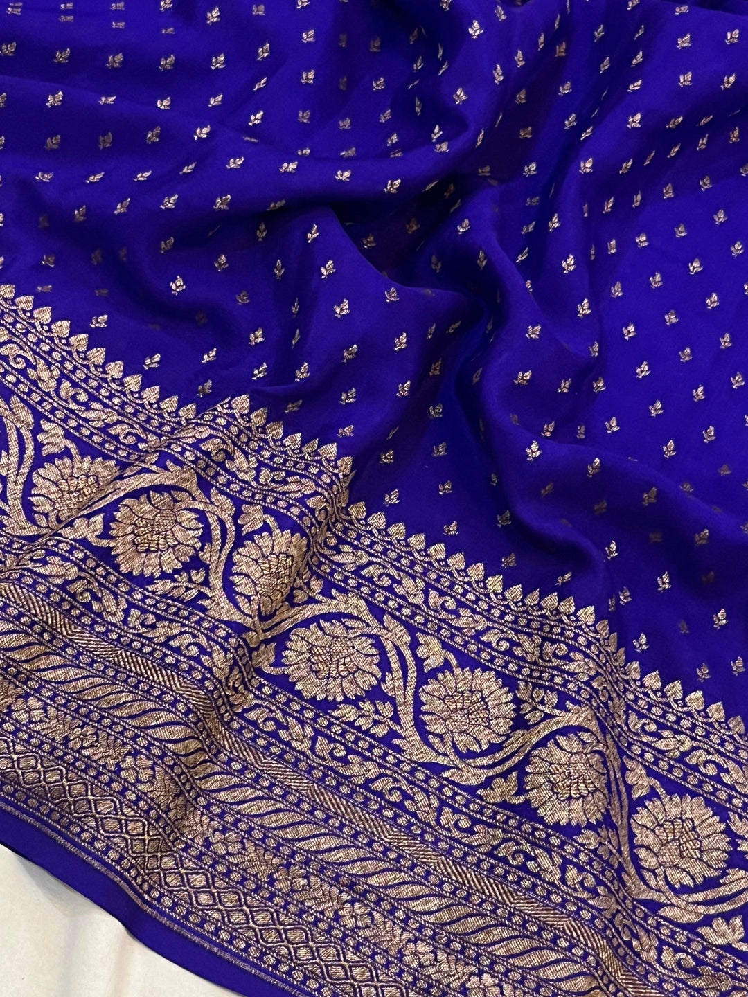Bluish Purple Pure Banarasi Khaddi Crepe Silk Saree - Aura Benaras