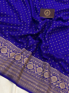 Bluish Purple Pure Banarasi Khaddi Crepe Silk Saree - Aura Benaras