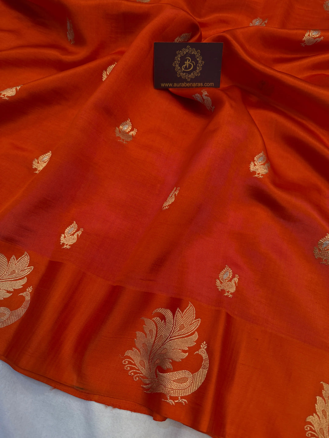 Orange Pure Silk Handloom Banarasi Saree
