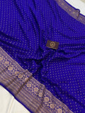 Bluish Purple Pure Banarasi Khaddi Crepe Silk Saree - Aura Benaras