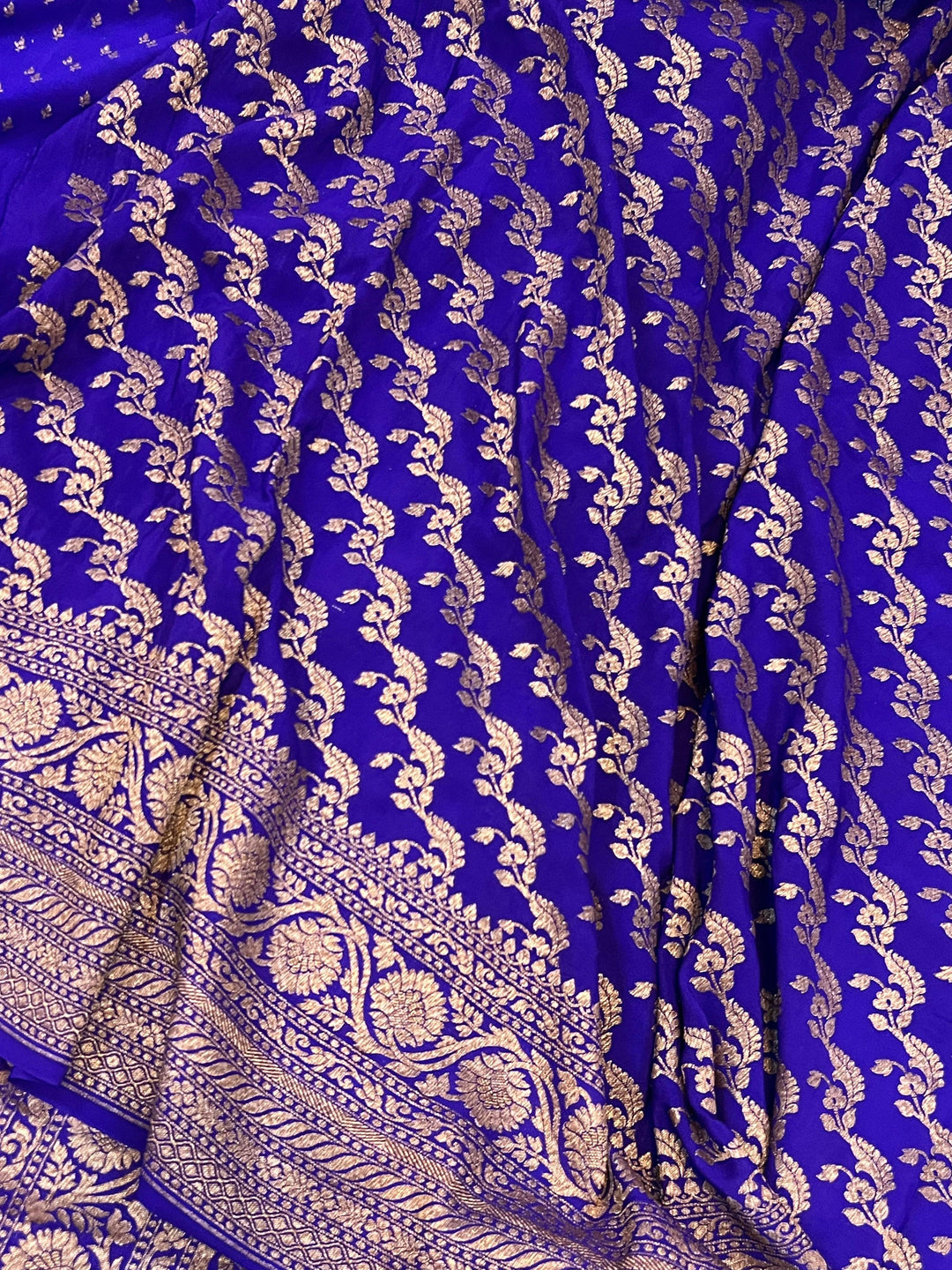 Bluish Purple Pure Banarasi Khaddi Crepe Silk Saree - Aura Benaras