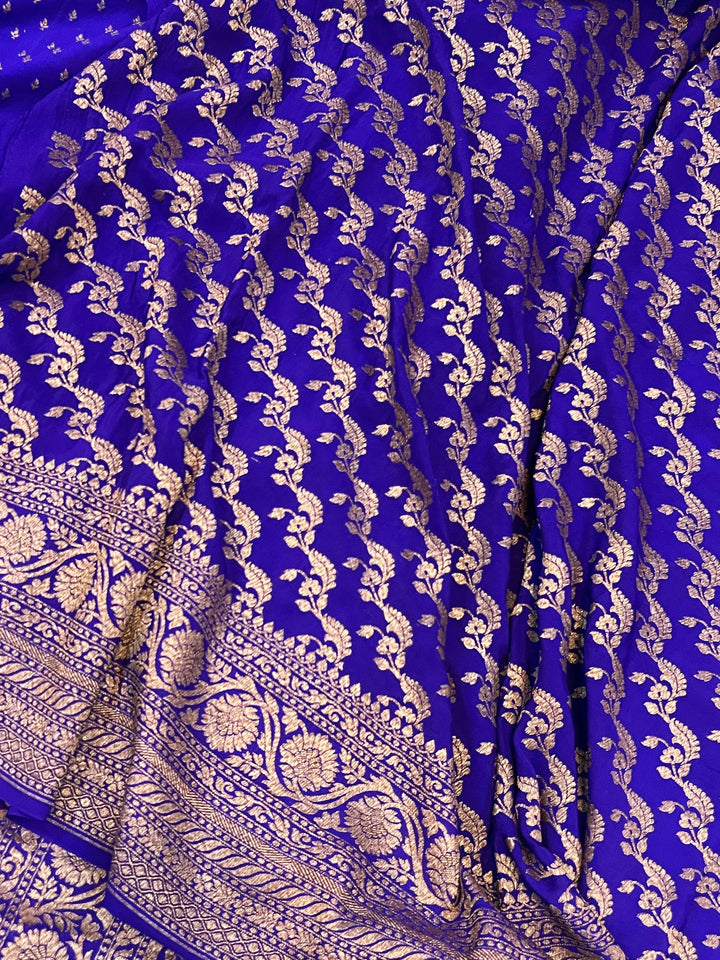 Bluish Purple Pure Banarasi Khaddi Crepe Silk Saree - Aura Benaras