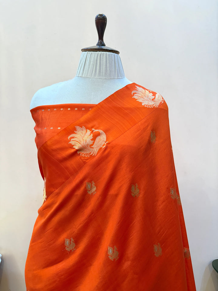 Orange Pure Silk Handloom Banarasi Saree